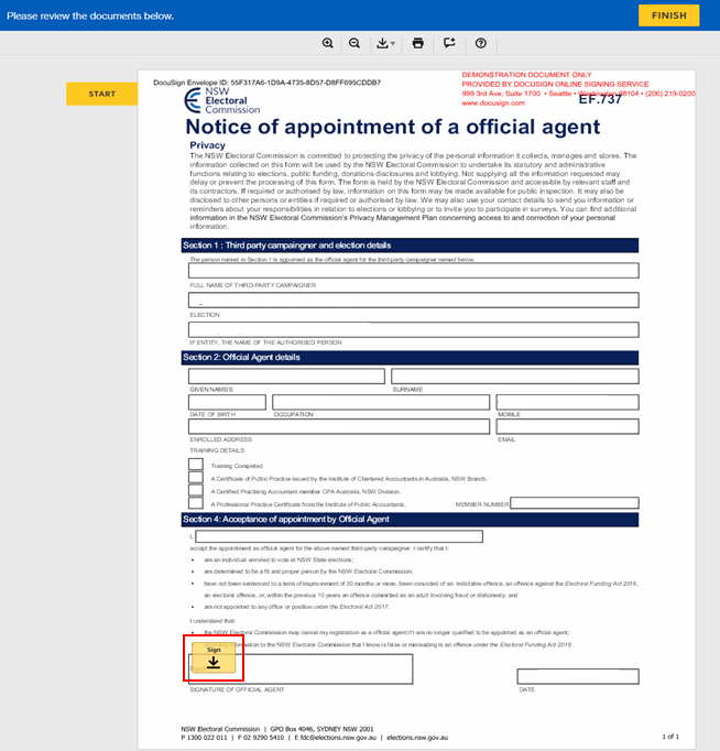 Appointing an official agent instructions in funding and disclosure online