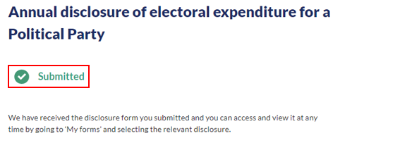Annual disclosure of electoral expenditure - submitted