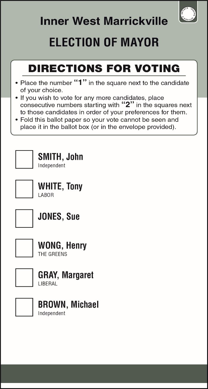Example 1: Mayor ballot paper