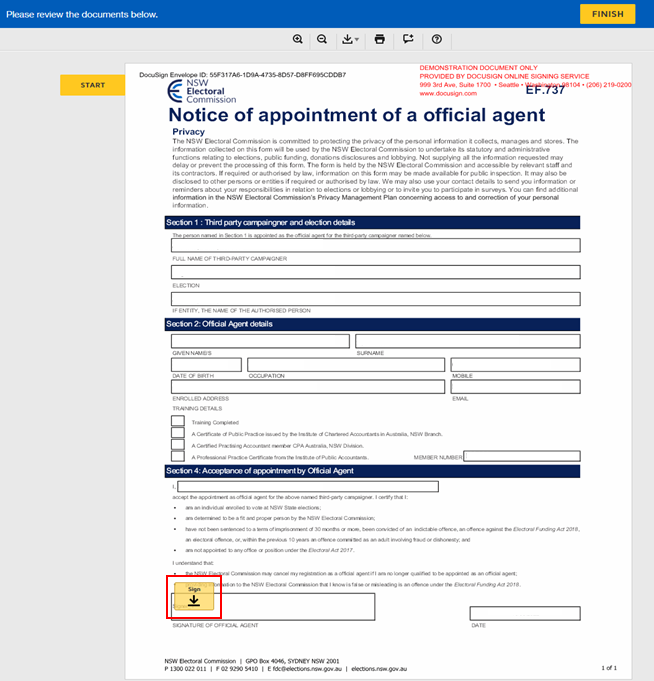 Notice of appointment of official agent