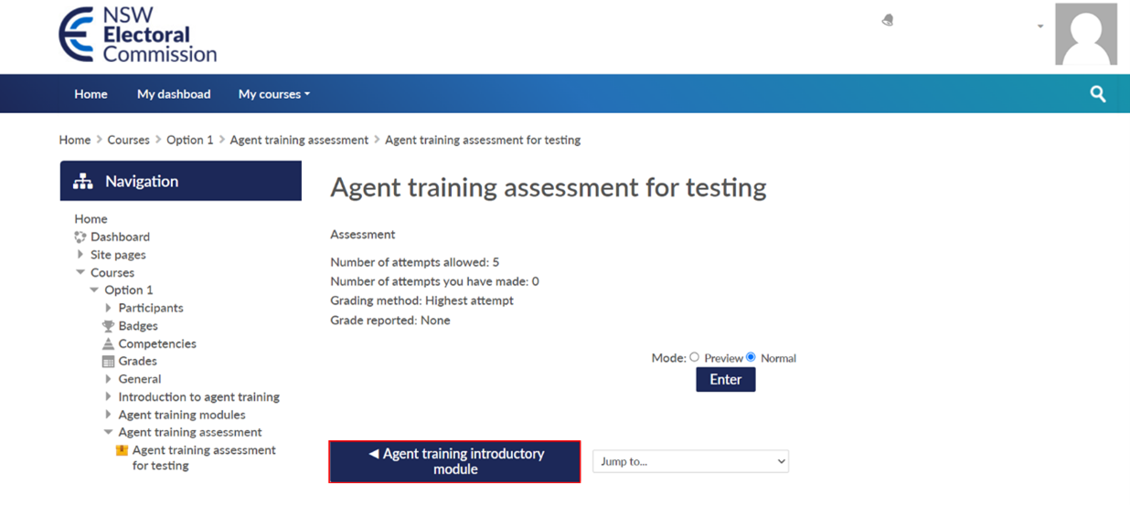 Agent training assessment for testing