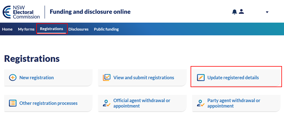 Step 2 for updating registered details of a third party campaigner in funding and disclosure online
